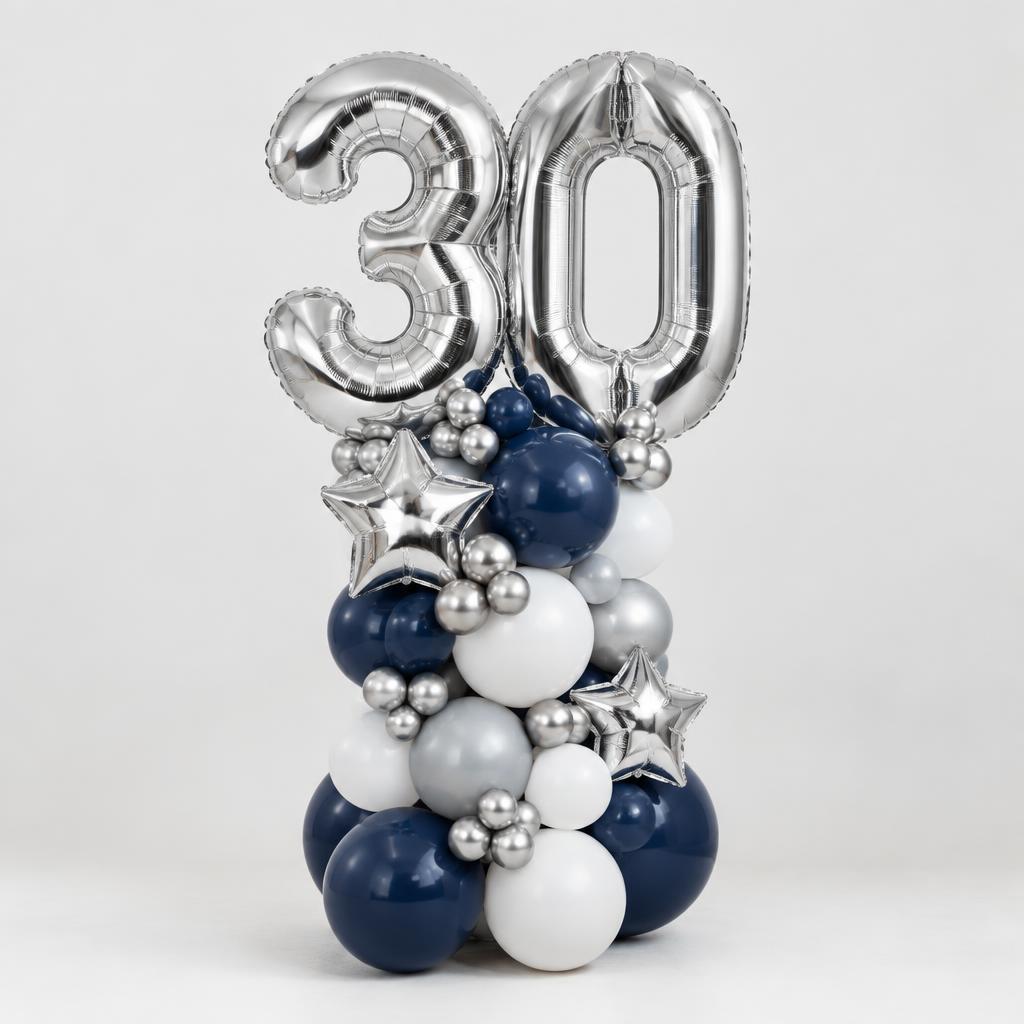 Silver & Navy Double Number Stack