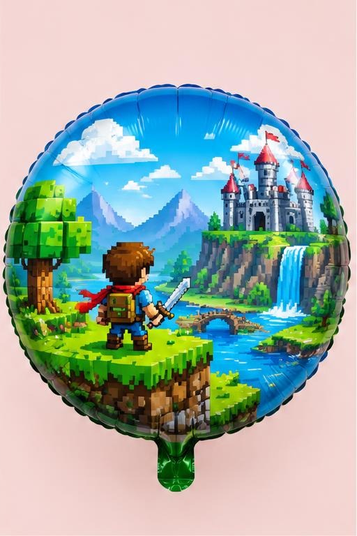 Pixel Adventure Round Foil Balloon
