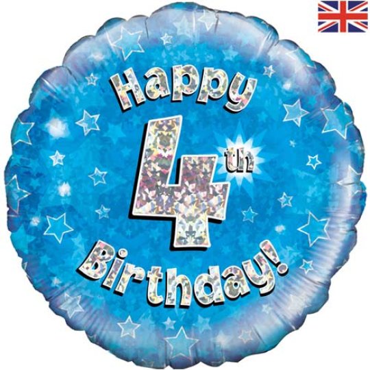 18 Inch Happy 4TH Birthday Blue Foil Balloon (1)