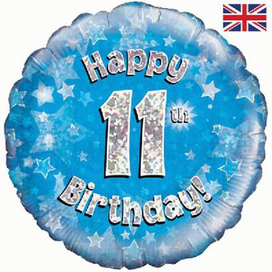 18 Inch Happy 11TH Birthday Blue Foil Balloon (1)