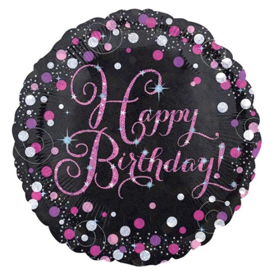 18 Inch Black & Pink Sparkling Happy Birthday Foil Balloon (1)