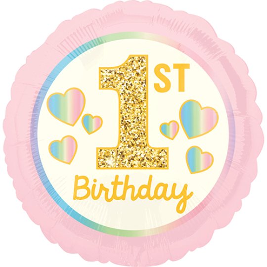 18 Inch 1ST Birthday Girl Pink & Gold Foil Balloon (1)