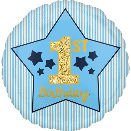 18 Inch 1ST Birthday Boy Blue & Gold Foil Balloon (1)