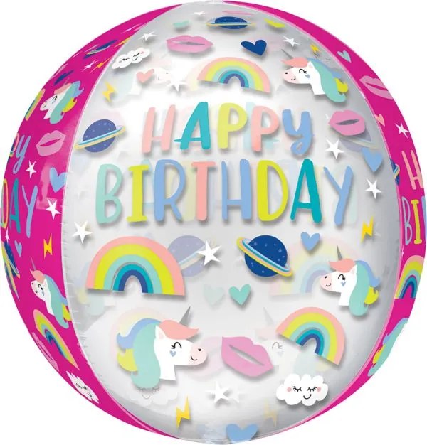 16 Inch Happy Birthday Unicorn See-thru Orbz Balloon – Little Pickles