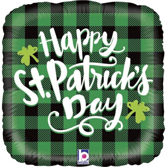 18 Inch St Patrick’s Day Plaid Foil Balloon (1)
