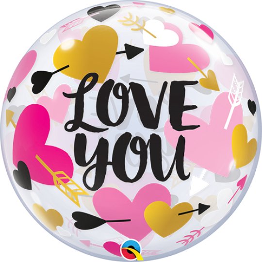 22 Inch Love You Hearts & Arrows Bubble Balloon (1)