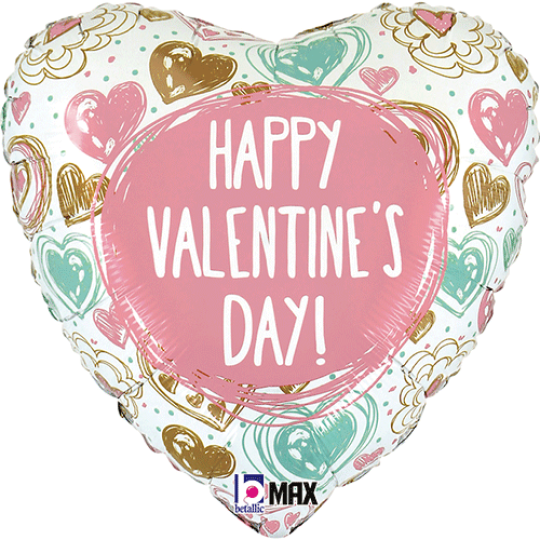 18 Inch Valentine Doodles Heart Foil Balloon (1)