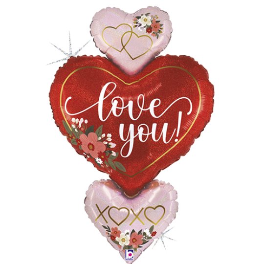 38 Inch Floral Love Heart Trio Foil Balloon (1)