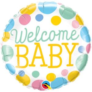 WELCOME BABY DOTS FOIL BALLOON 18 INCH