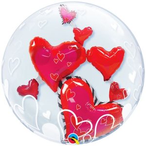 24 INCH LOVELY FLOATING HEARTS DOUBLE BUBBLE BALLOON (1)