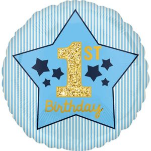 18 INCH 1ST BIRTHDAY BOY BLUE & GOLD FOIL BALLOON (1)