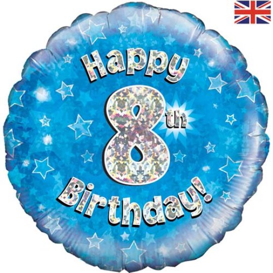18 INCH HAPPY 8TH BIRTHDAY BLUE FOIL BALLOON (1)