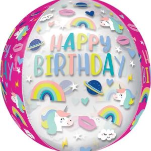 16 Inch Happy Birthday Unicorn See-thru Orbz Balloon - Little Pickles