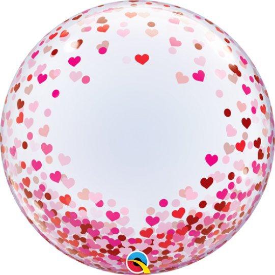 24 INCH RED & PINK HEART CONFETTI DECO BUBBLE BALLOON (1)