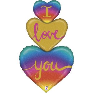 40 INCH I LOVE YOU RAINBOW HEART TRIO FOIL BALLOON (1)